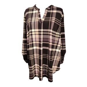 Cato Size 18/20W Blouse Black and Cream Plaid Tunic
